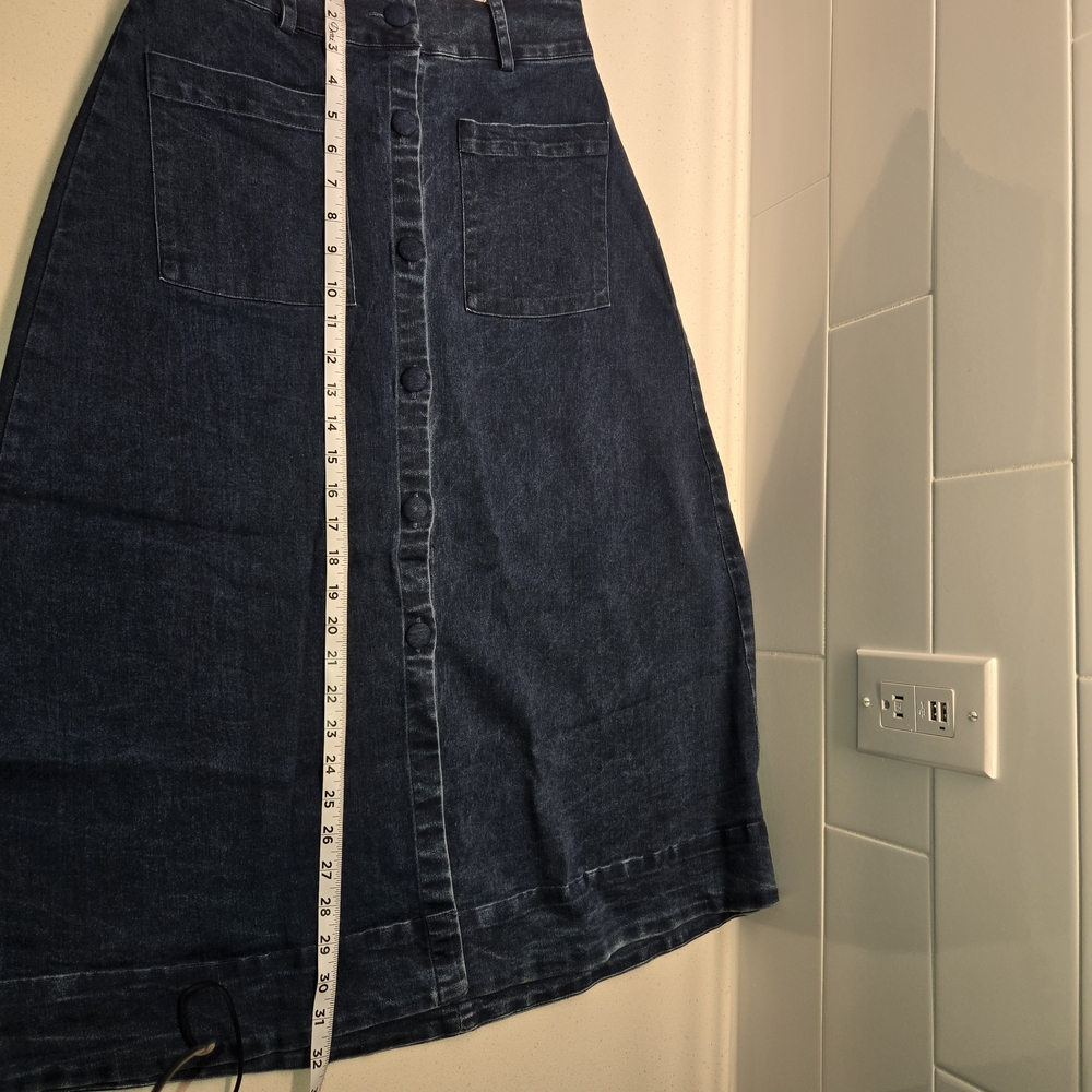 Free People Denim Womens Blue Midi Making Me Crazy Button Fridge Retro Skirt - Picture 4 of 11